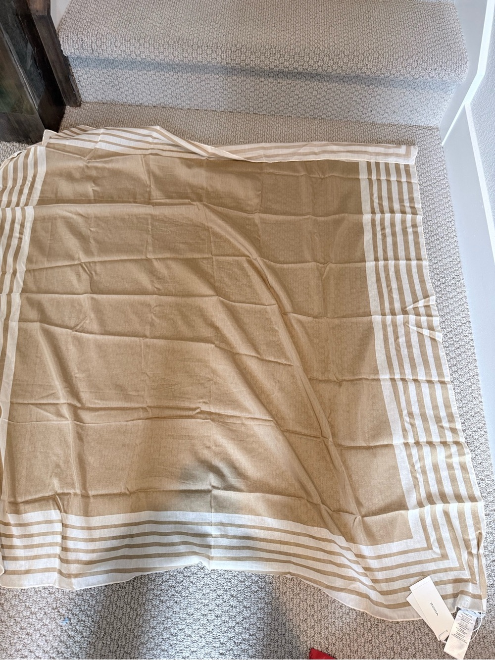 Vince Neutral Beige and White Striped Scarf